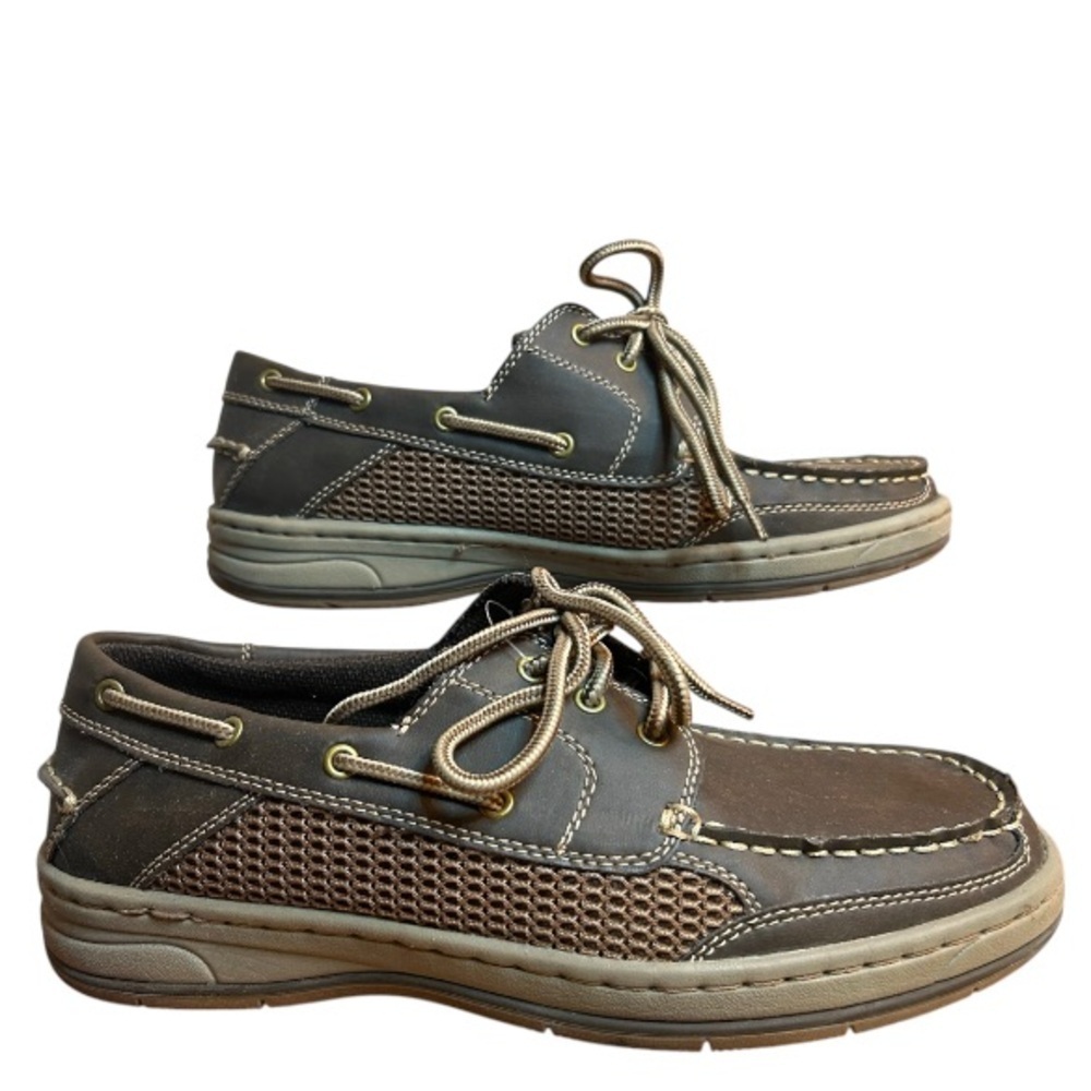 Highland Creek Belize Brown Faux Leather Mesh Memory Foam Boat Shoes Sz 8.5W